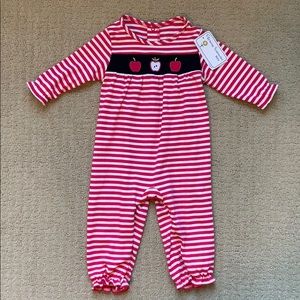 Florence Eiseman NWT striped romper w/ apples. 9M.